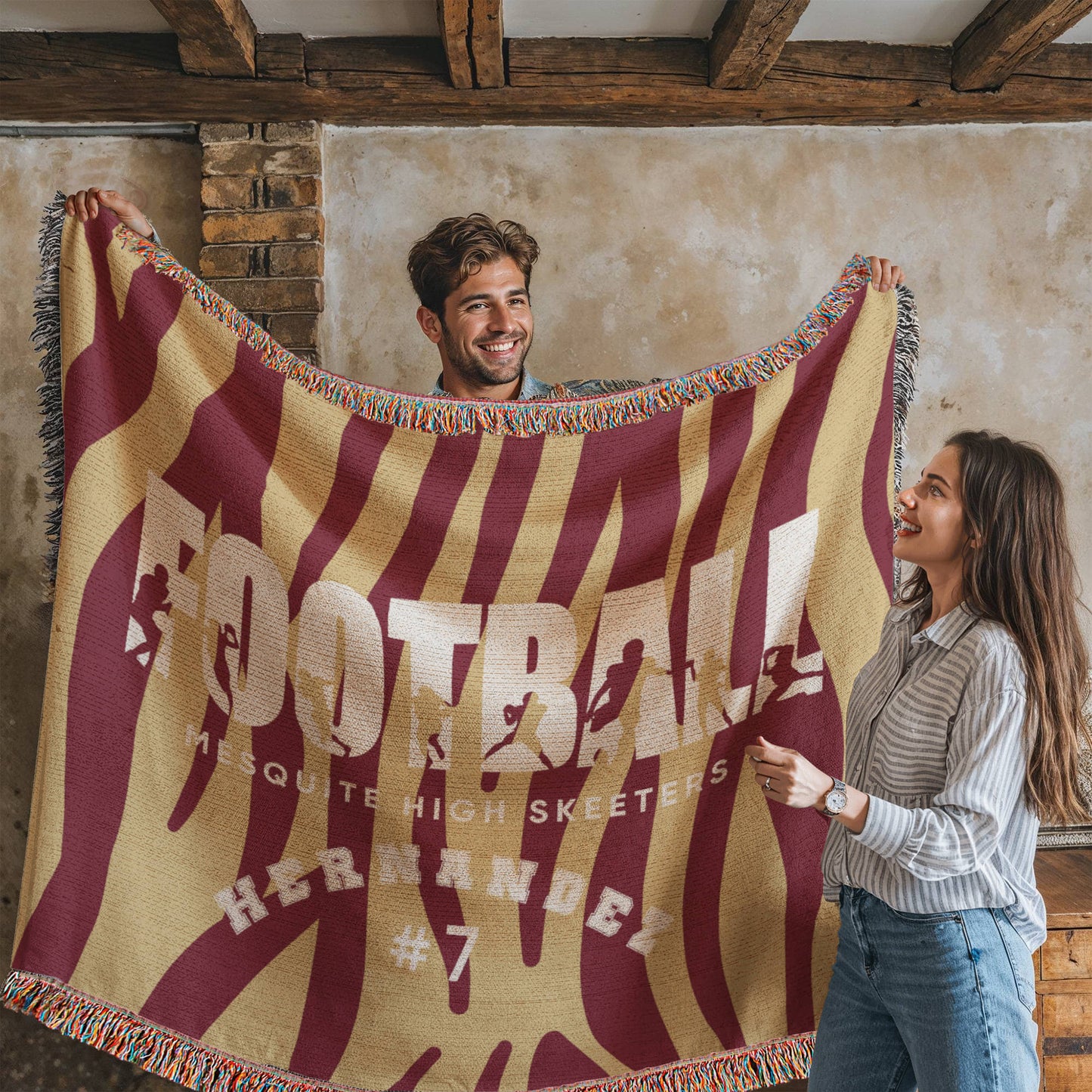 Personalized Football Player Woven Blanket Throw – Custom Athlete Gift