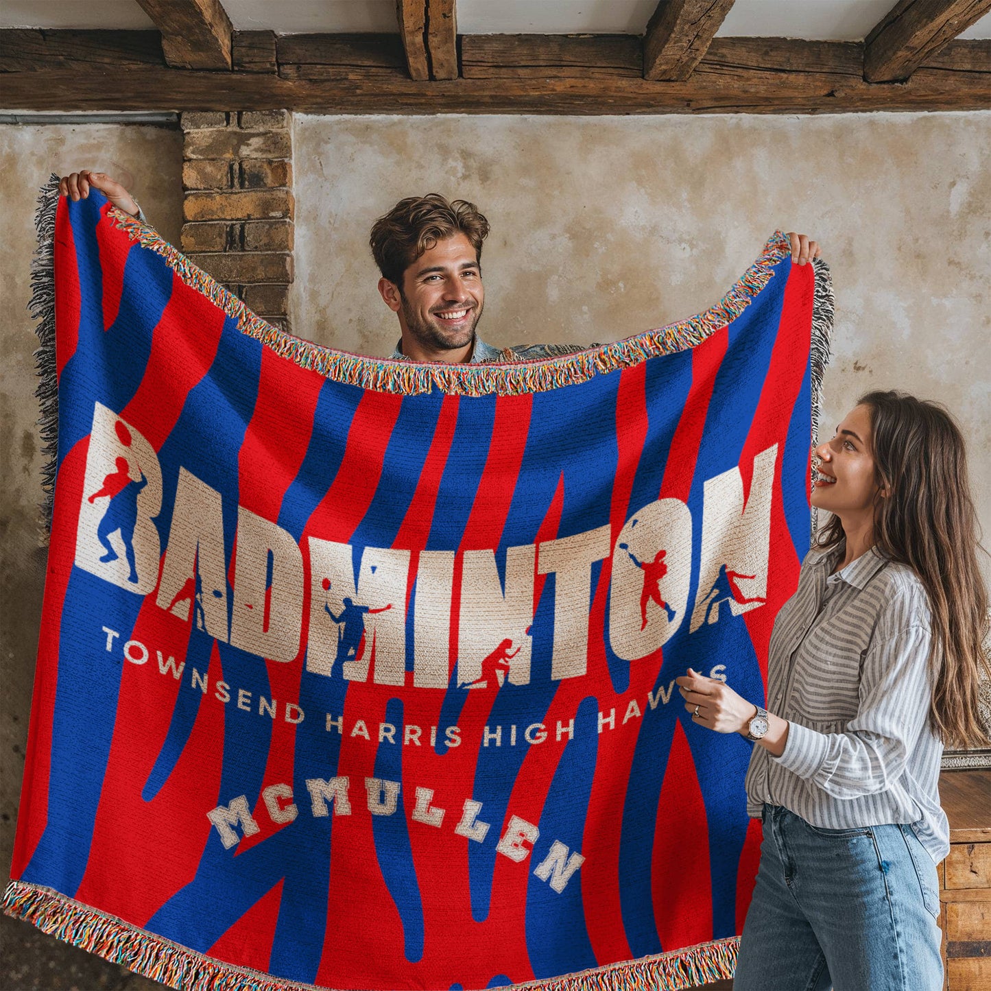 Personalized Badminton Woven Blanket Throw – Custom Badminton Player Gift