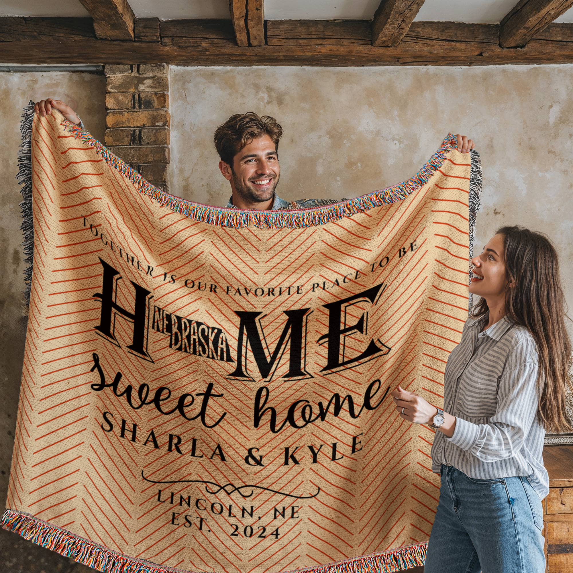 Personalized Nebraska Woven Blanket – Custom State Throw for Couples