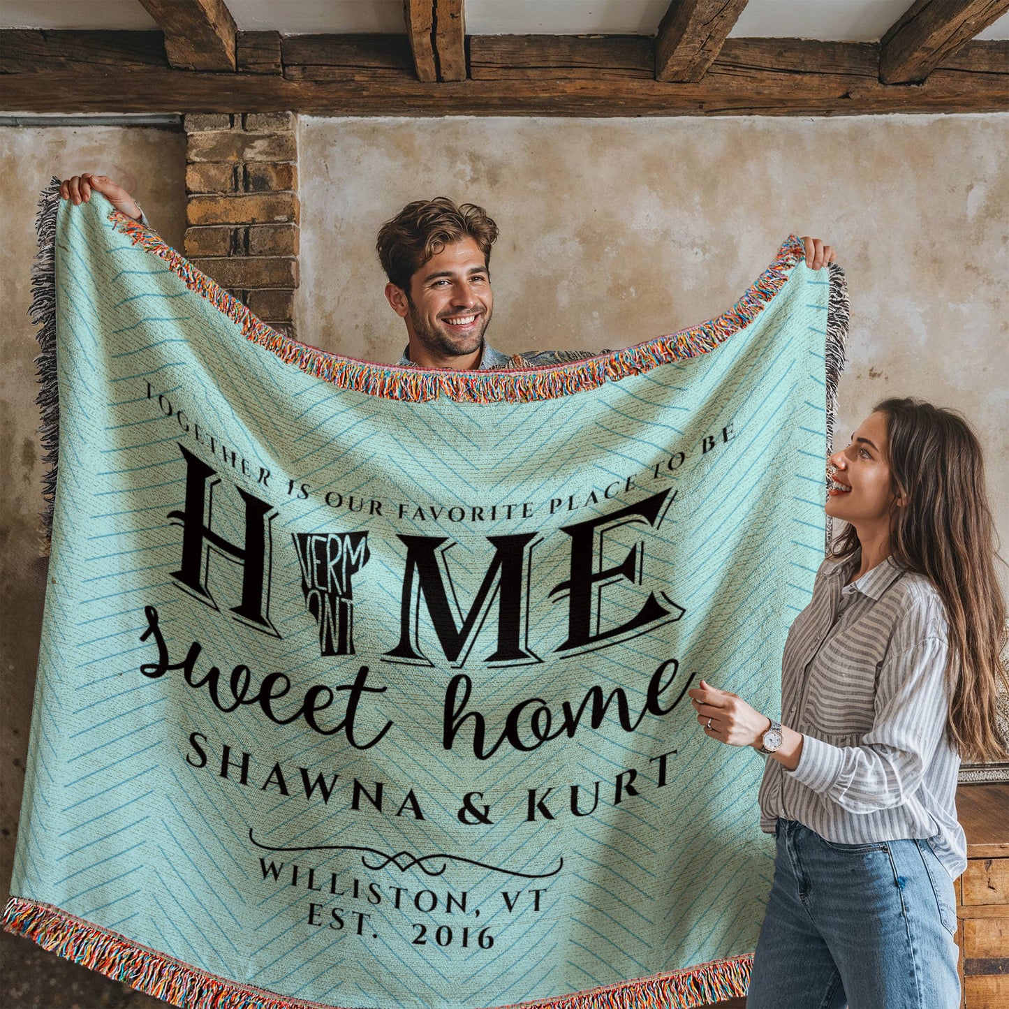 Personalized Vermont State Woven Blanket – Custom Gift for Couples