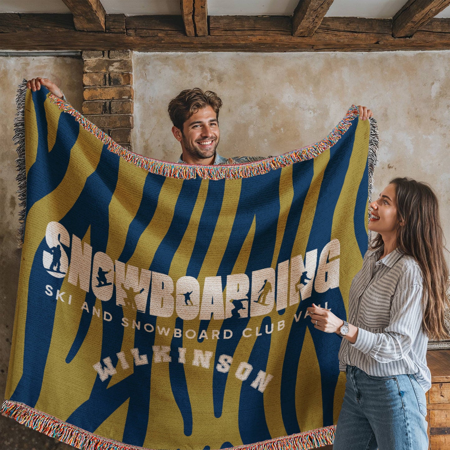Personalized Snowboarding Woven Blanket Throw – Custom Snowboarder Gift