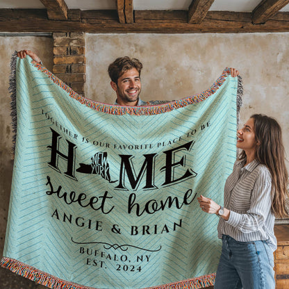 Personalized New York State Woven Blanket – Custom Home Gift for Couples
