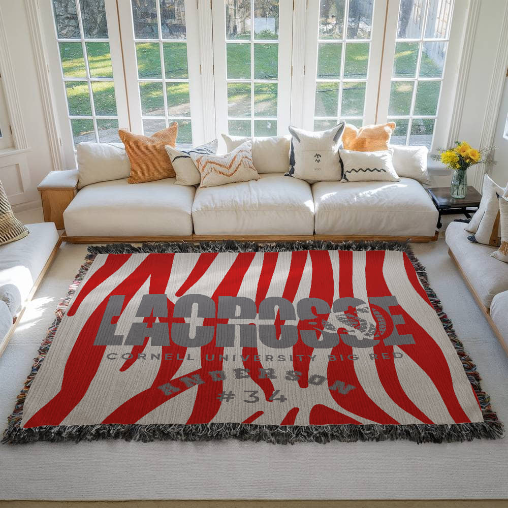 Personalized Lacrosse Player Woven Blanket Throw – Custom Athlete Gift