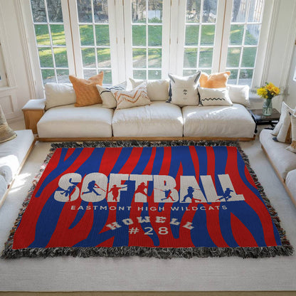 Personalized Softball Player Woven Blanket Throw – Custom Athlete Gift