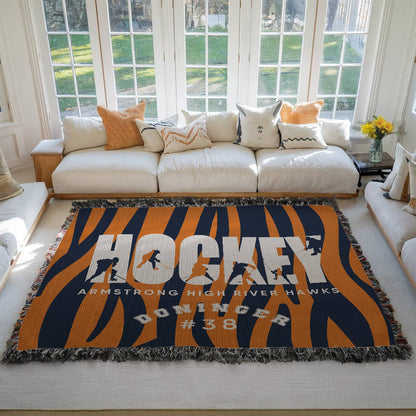 Personalized Hockey Player Woven Blanket Throw – Custom Athlete Gift
