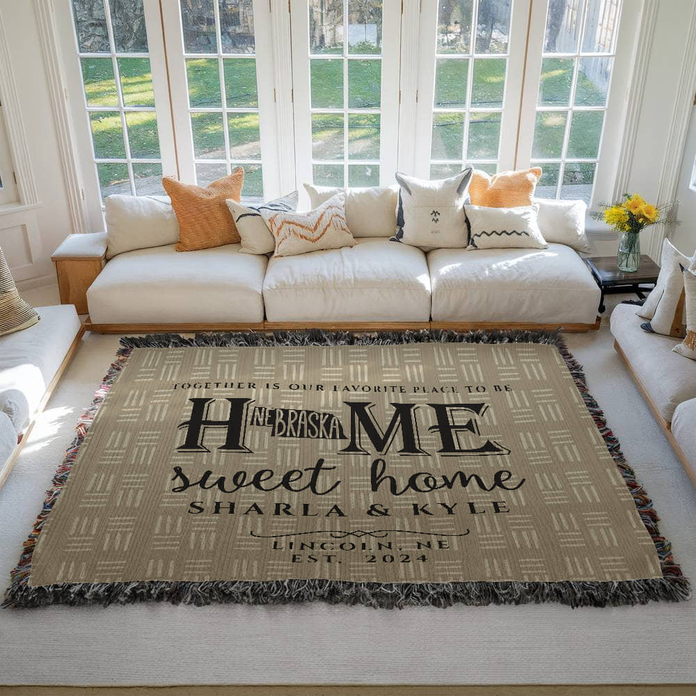 Personalized Nebraska Woven Blanket – Custom State Throw for Couples