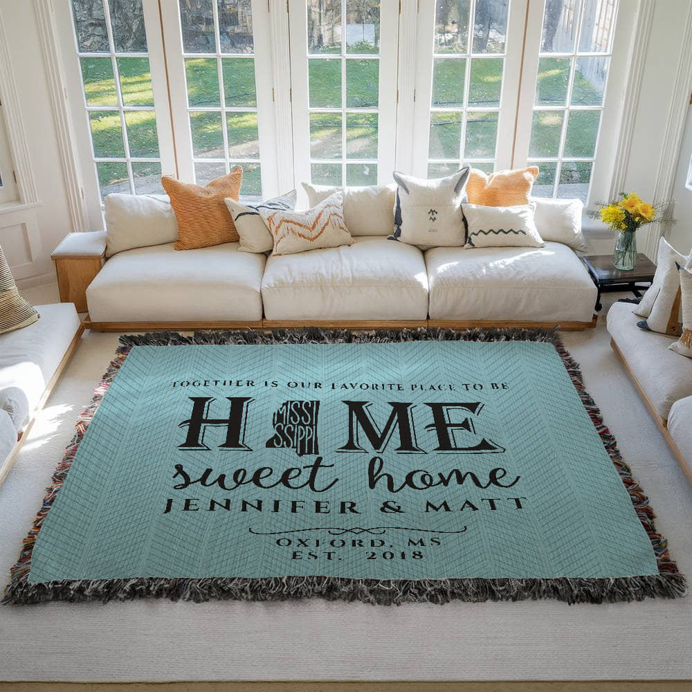 Personalized Mississippi Woven Blanket – Custom Cotton Home Throw with Names & Date