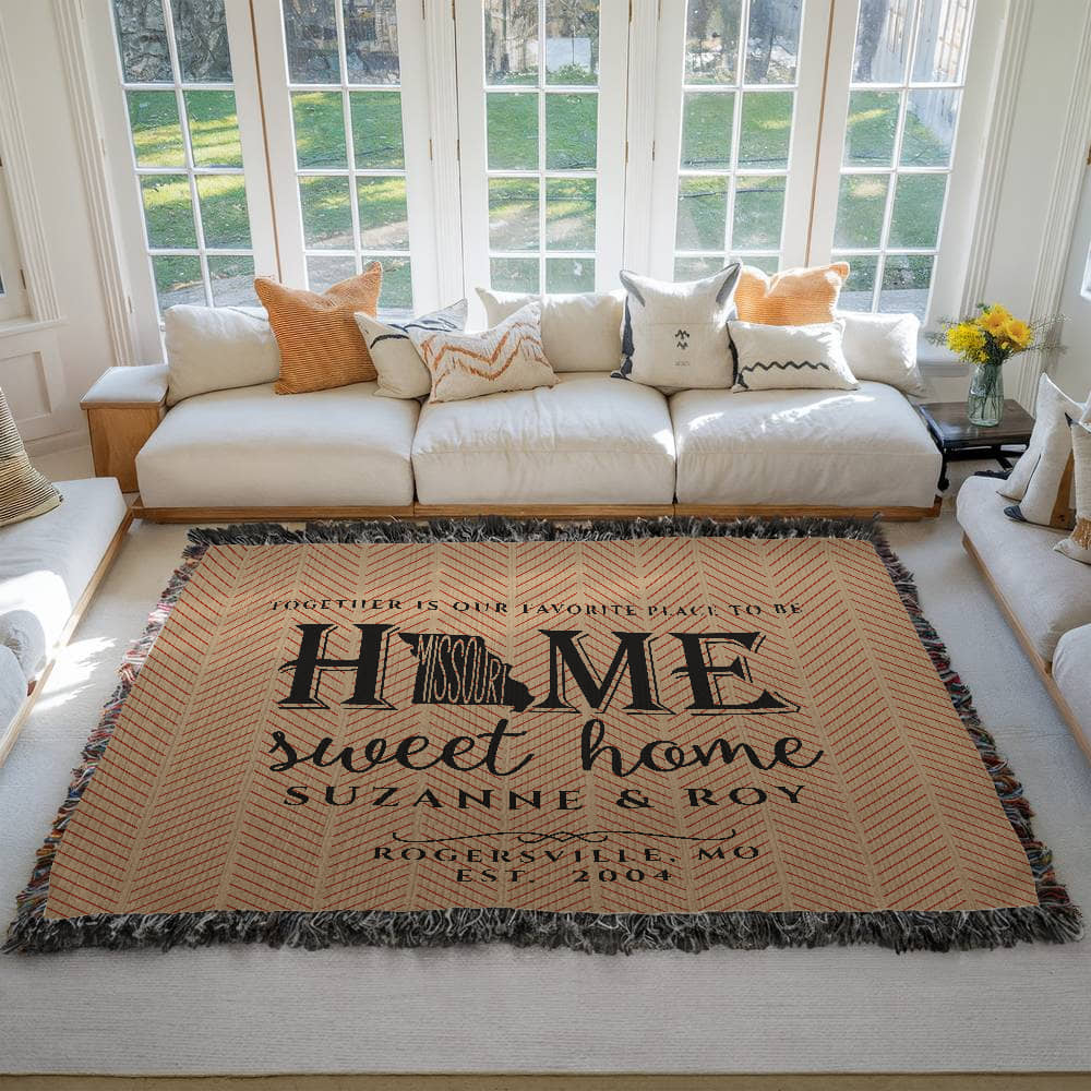 Personalized Missouri Woven Blanket – Custom Cotton Throw with Names, City & Date