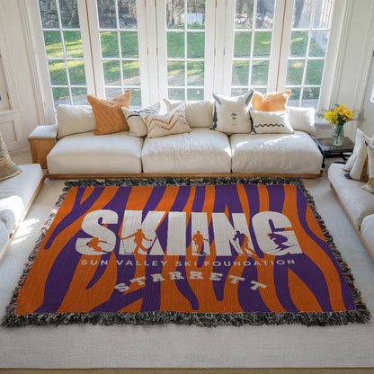 Personalized Skiing Woven Blanket Throw – Custom Skier Gift
