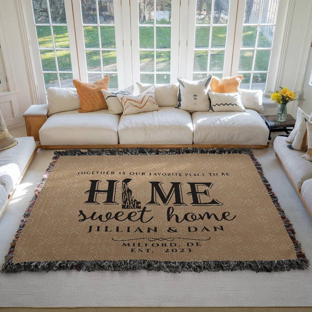 Personalized Delaware Woven Blanket – Custom Home State Throw with Name & Location