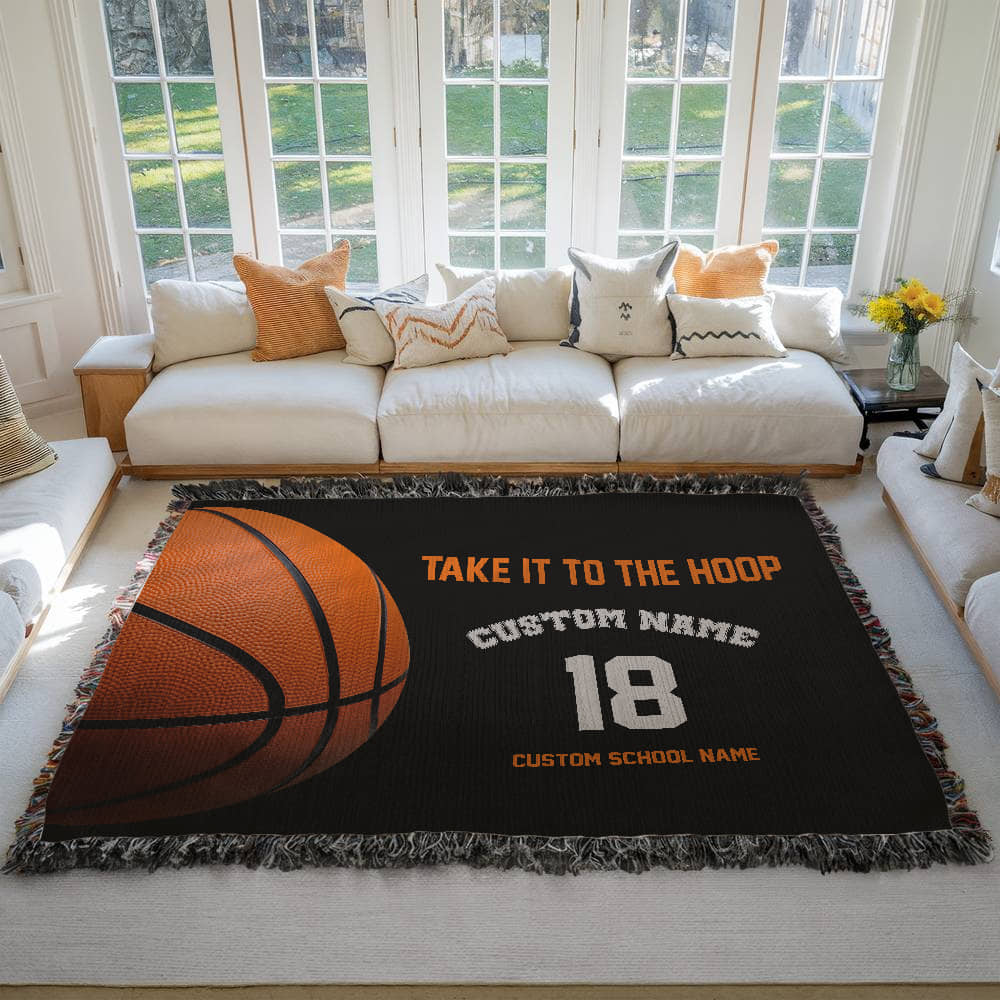 Personalized Basketball Woven Blanket – School Spirit Gift, Custom Fleece/Sherpa Throw