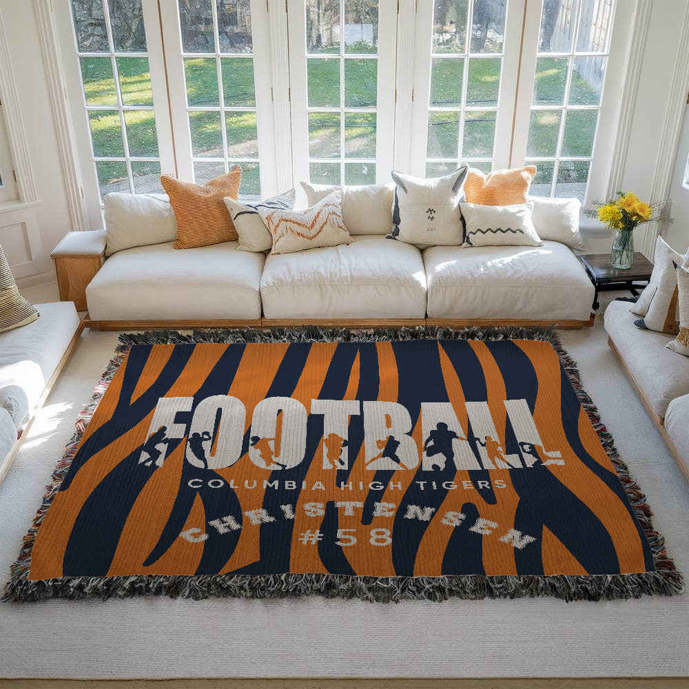 Personalized Football Player Woven Blanket Throw – Custom Athlete Gift