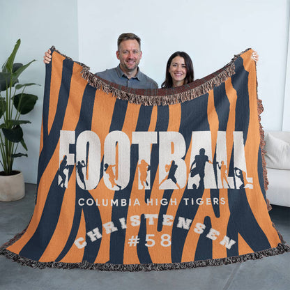 Personalized Football Player Woven Blanket Throw – Custom Athlete Gift