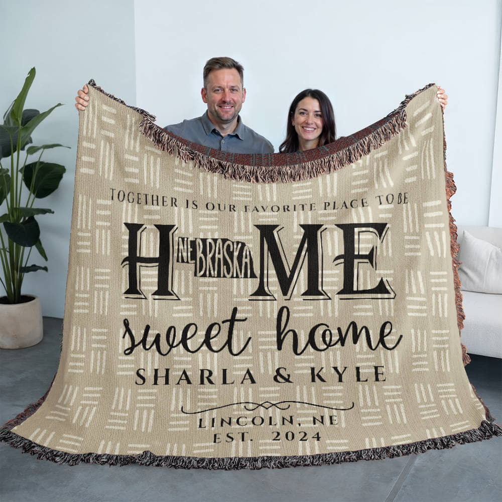 Personalized Nebraska Woven Blanket – Custom State Throw for Couples