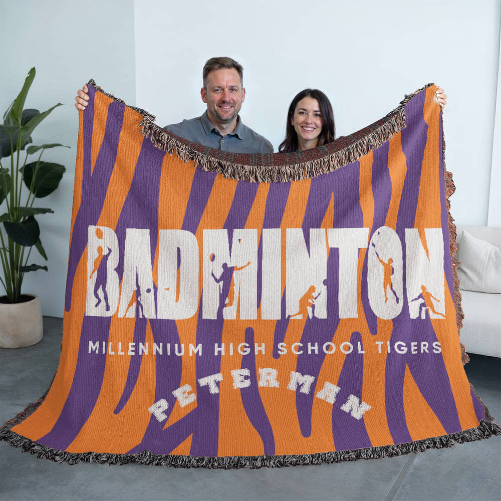 Personalized Badminton Woven Blanket Throw – Custom Badminton Player Gift