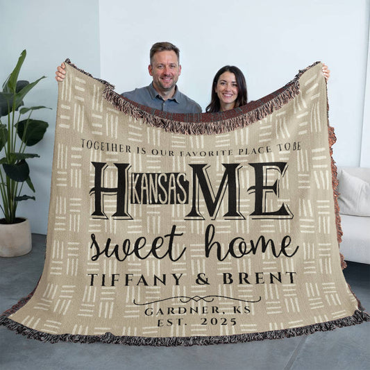 Personalized Kansas Woven Blanket – Custom Home State Throw with Name & Location