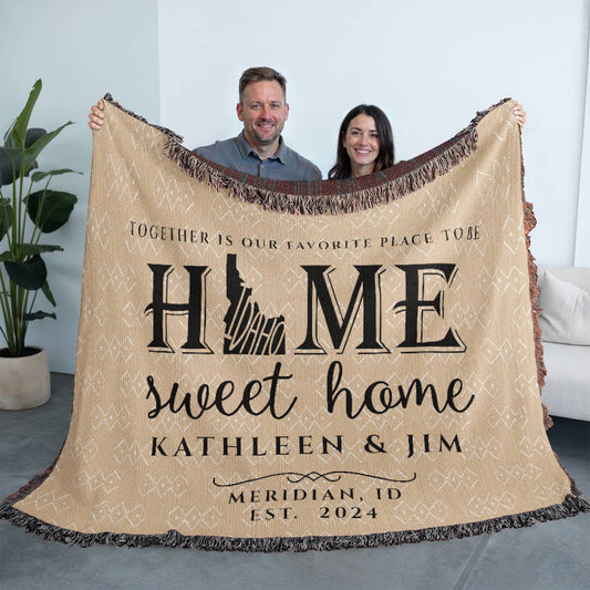 Personalized Idaho Woven Blanket – Custom Home State Throw with Name & Location