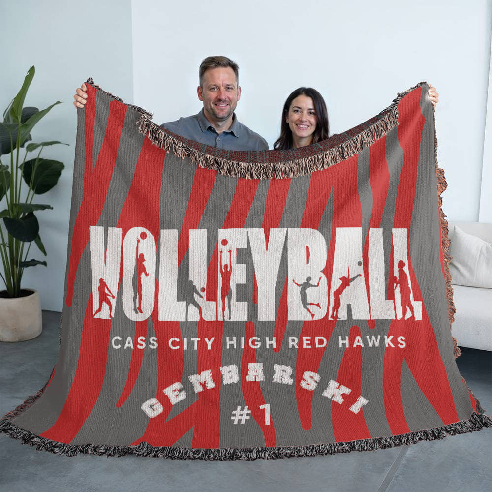 Personalized Volleyball Player Woven Blanket Throw – Custom Athlete Gift