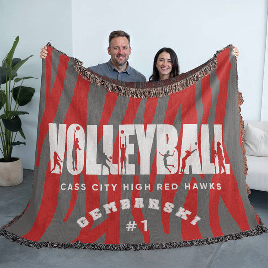 Personalized Volleyball Player Woven Blanket Throw – Custom Athlete Gift