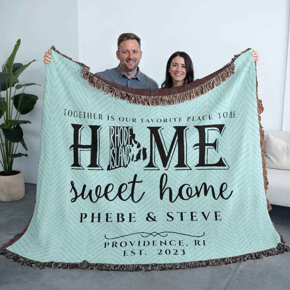 Personalized Rhode Island State Woven Blanket – Custom Home Gift for Couples