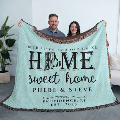 Personalized Rhode Island State Woven Blanket – Custom Home Gift for Couples