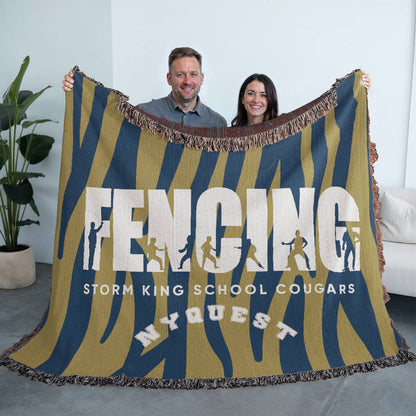 Personalized Fencing Woven Blanket Throw – Custom Fencer Athlete Gift