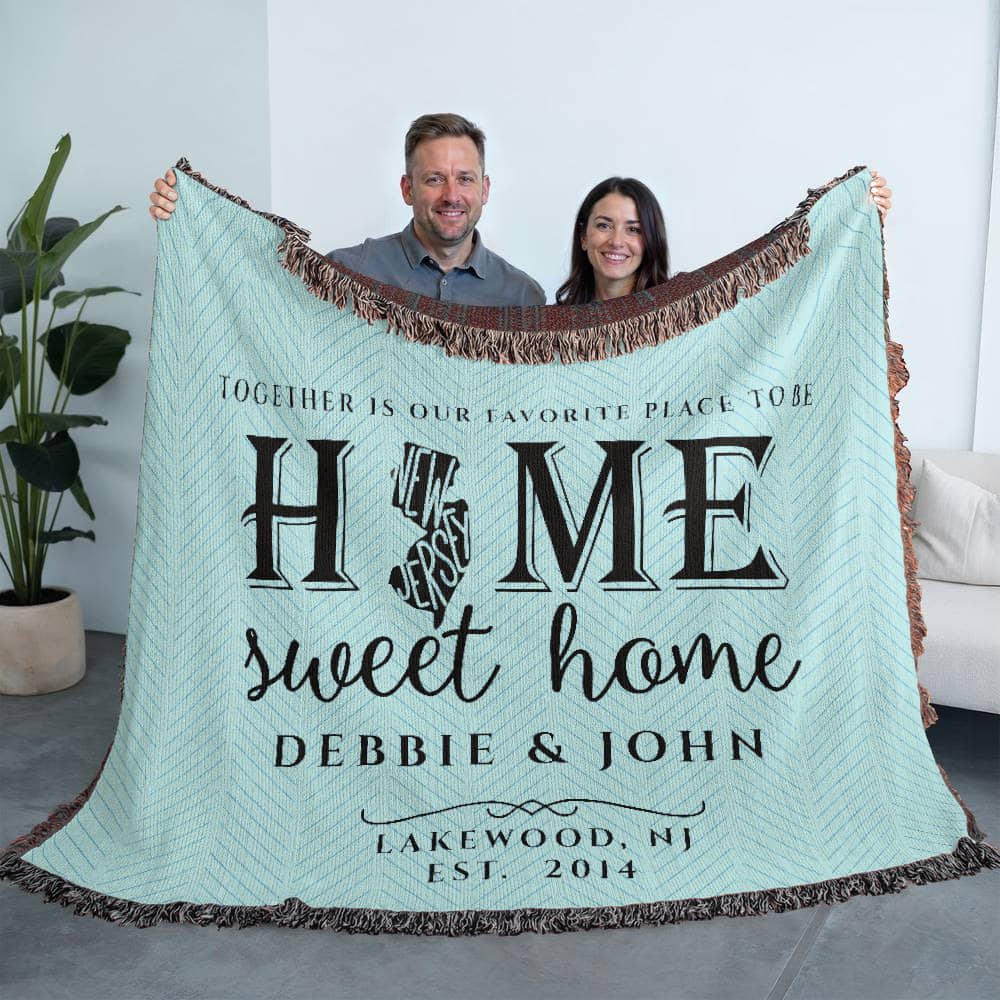 Personalized New Jersey State Woven Blanket – Custom Home Gift for Couples