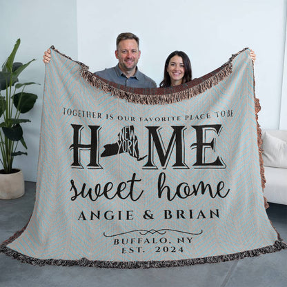 Personalized New York State Woven Blanket – Custom Home Gift for Couples