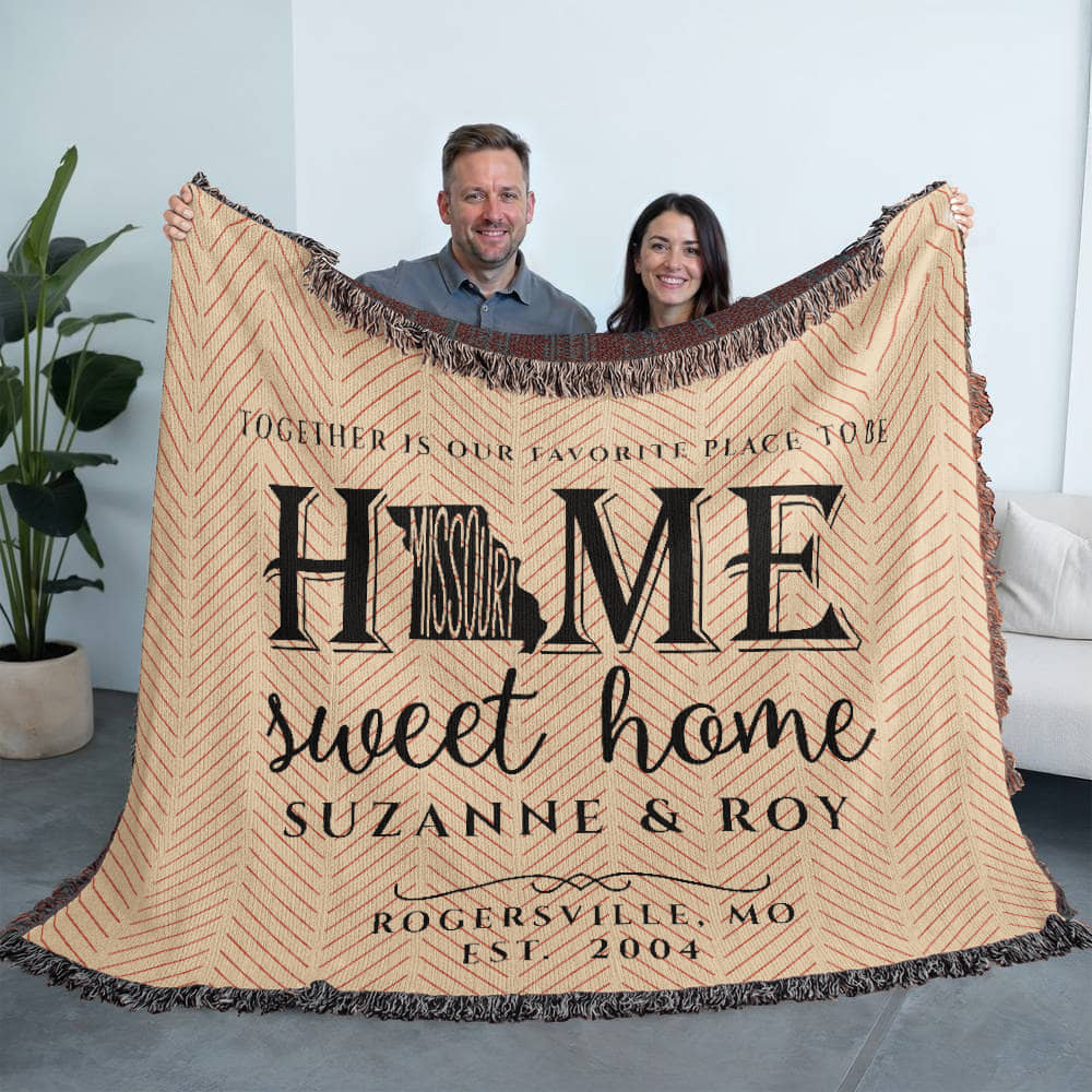 Personalized Missouri Woven Blanket – Custom Cotton Throw with Names, City & Date