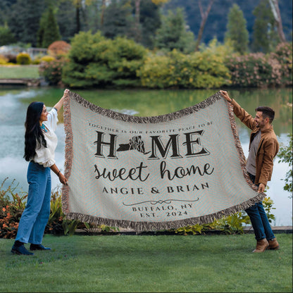 Personalized New York State Woven Blanket – Custom Home Gift for Couples