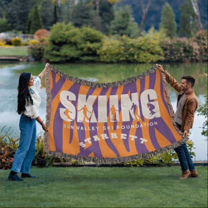Personalized Skiing Woven Blanket Throw – Custom Skier Gift