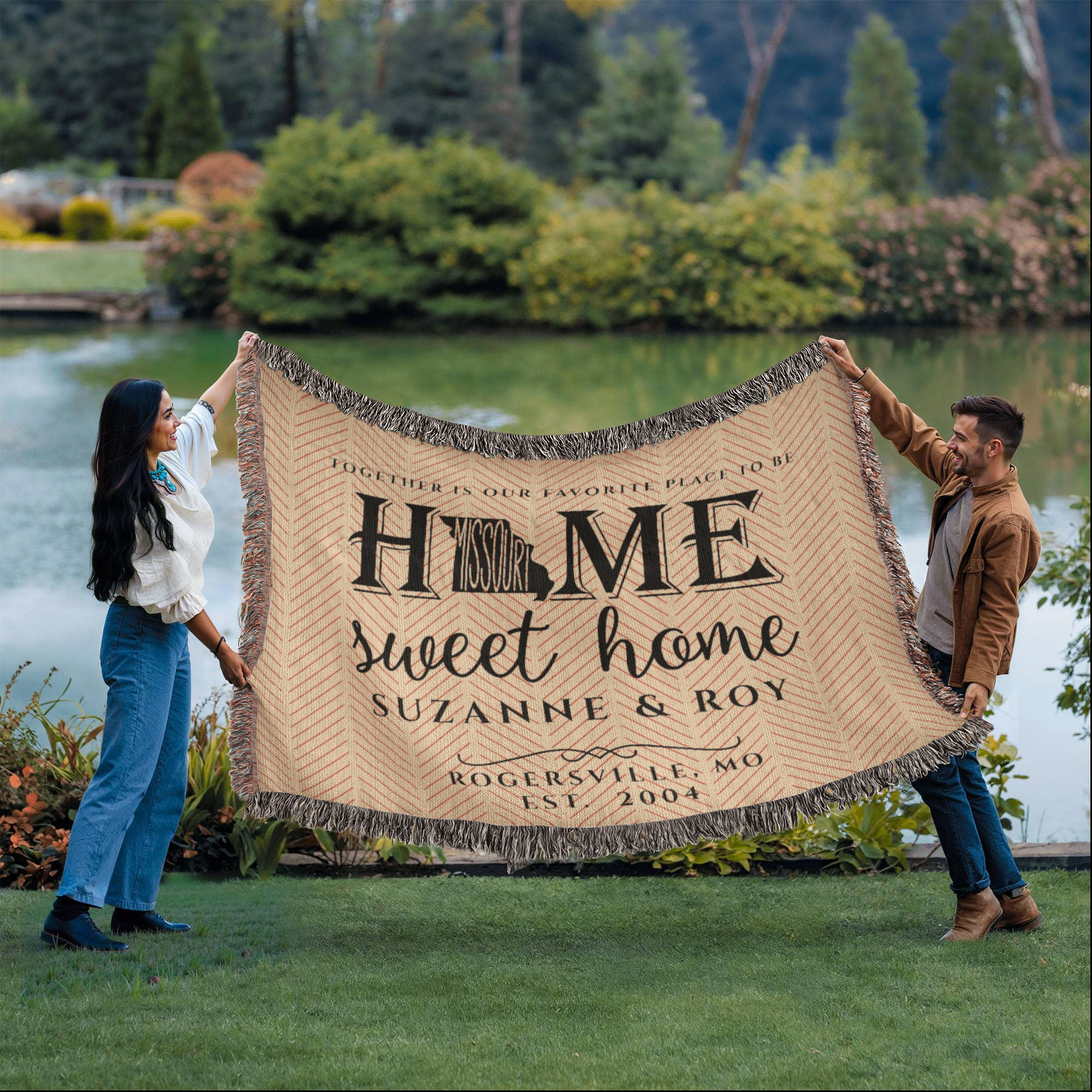 Personalized Missouri Woven Blanket – Custom Cotton Throw with Names, City & Date
