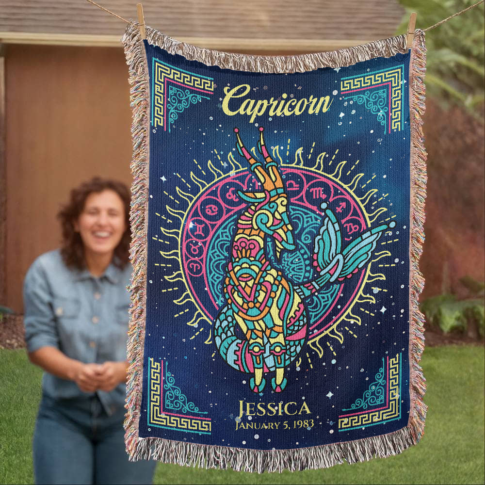 Capricorn Zodiac Woven Blanket – Personalized Astrology Gift, Custom Fleece/Sherpa ThrowEre
