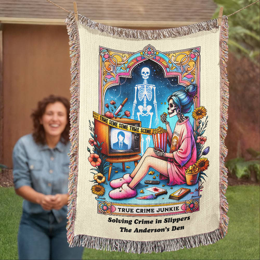 Personalized True Crime Junkie Tarot Card Woven Blanket Custom Gift Throw