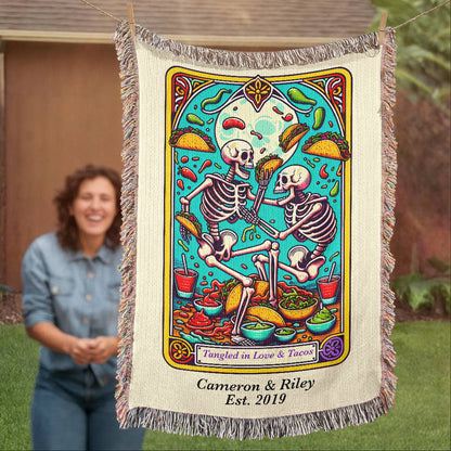 Personalized Love and Tacos Tarot Card Woven Blanket Custom Couple Gift Throw