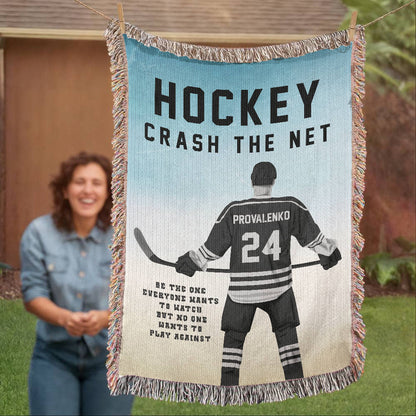 Personalized Hockey Woven Blanket Boys Hockey Gift Custom Throw