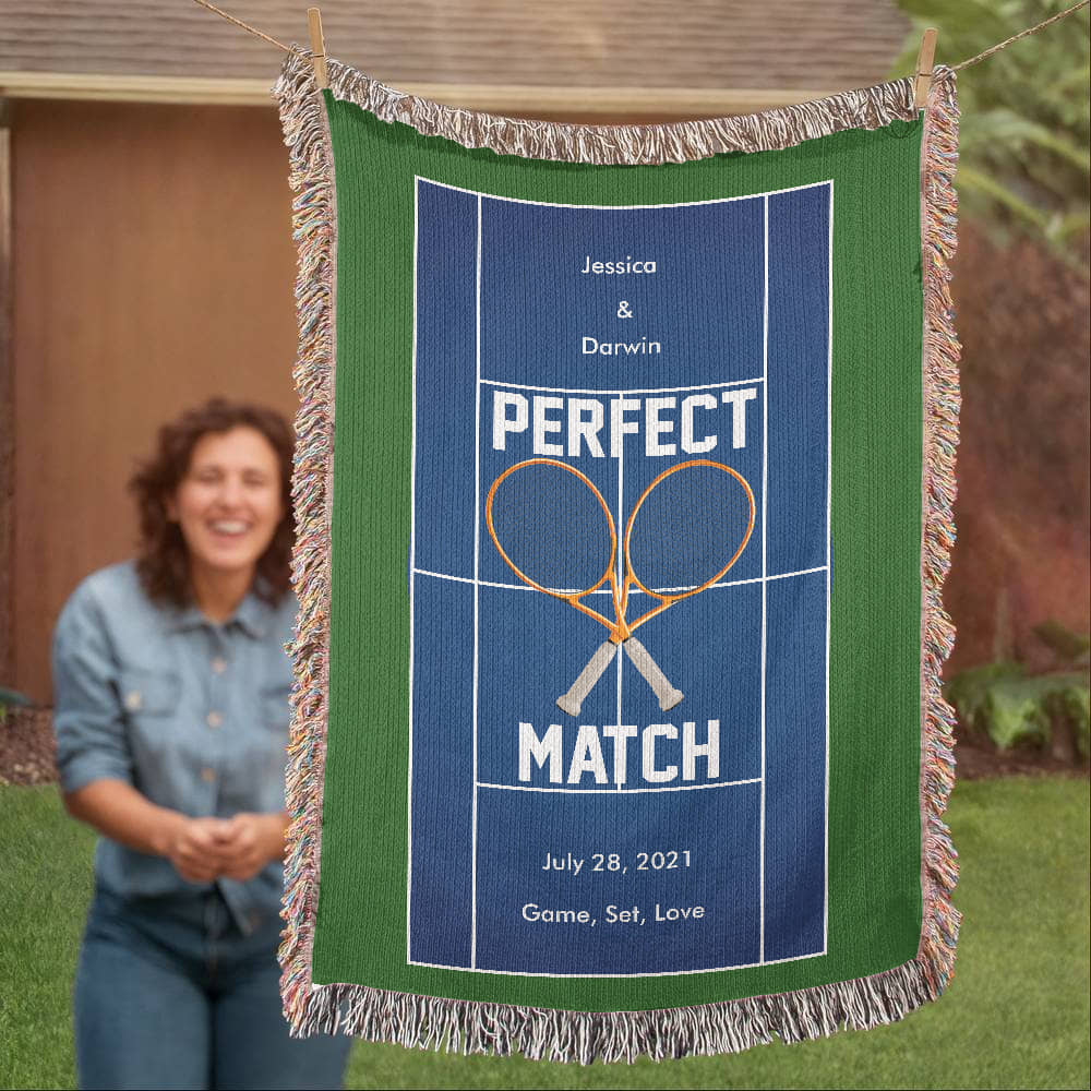 Personalized Tennis Woven Blanket Couples Tennis Gift Custom Throw