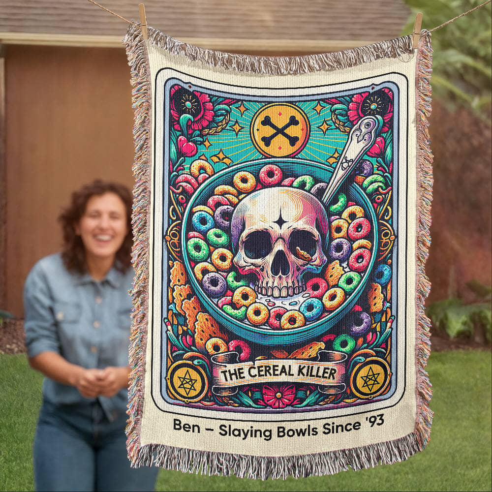 Personalized Cereal Killer Tarot Card Woven Blanket – Custom Funny Gift, Fleece/Sherpa Throw