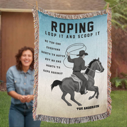 Personalized Roping Cowboy Woven Blanket Rodeo Gift Custom Throw