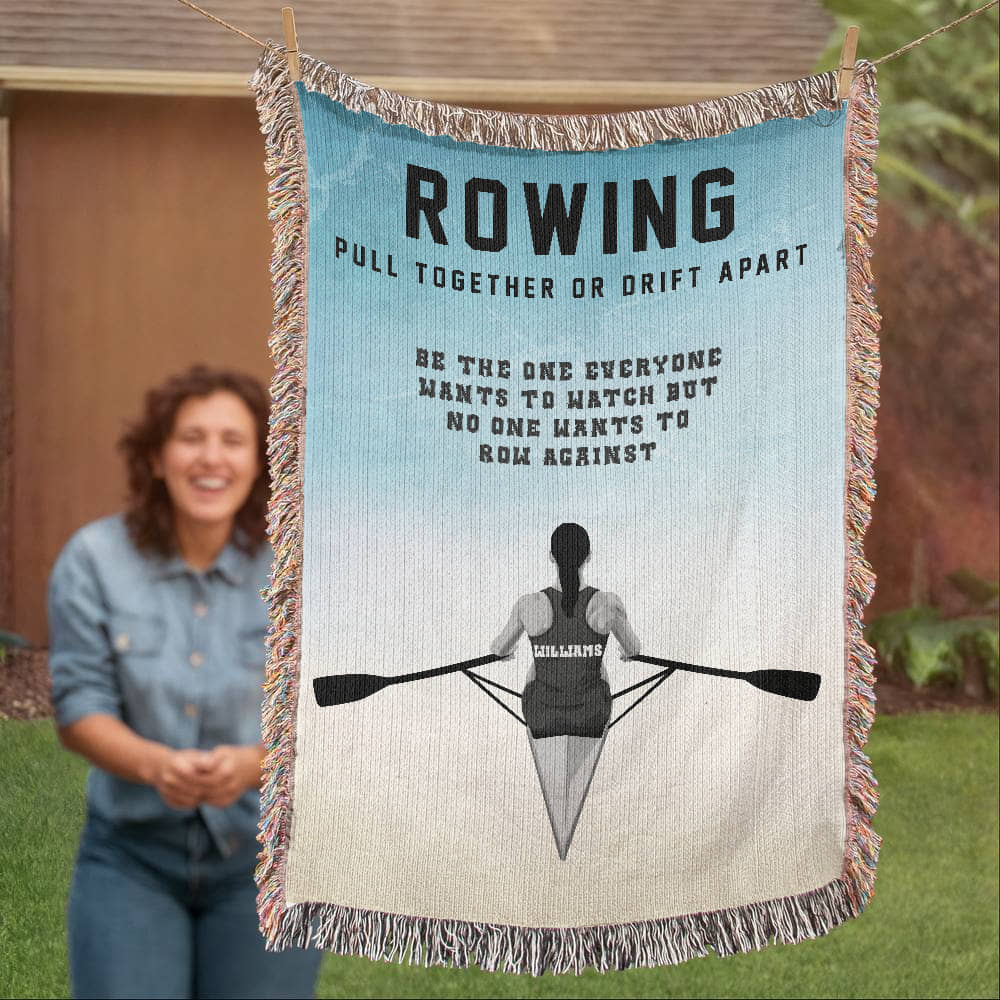 Personalized Womens Rowing Woven Blanket Custom Rower Gift Throw