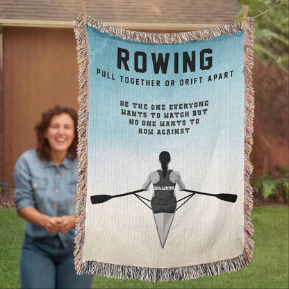 Personalized Womens Rowing Woven Blanket Custom Rower Gift Throw