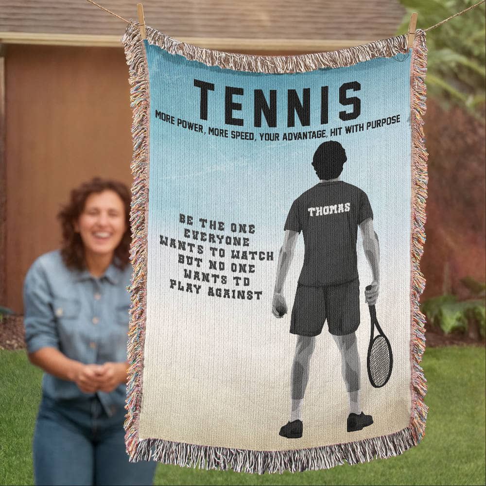 Personalized Boys Tennis Woven Blanket – Custom Tennis Gift, Fleece/Sherpa Throw