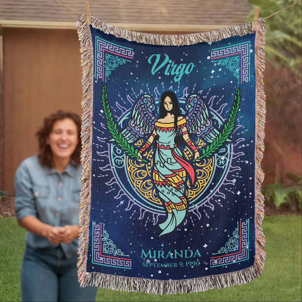 Personalized Virgo Zodiac Woven Blanket Astrology Gift, Custom Throw