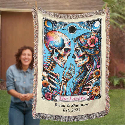 Personalized The Lovers Tarot Card Woven Blanket Custom Couple Gift Throw