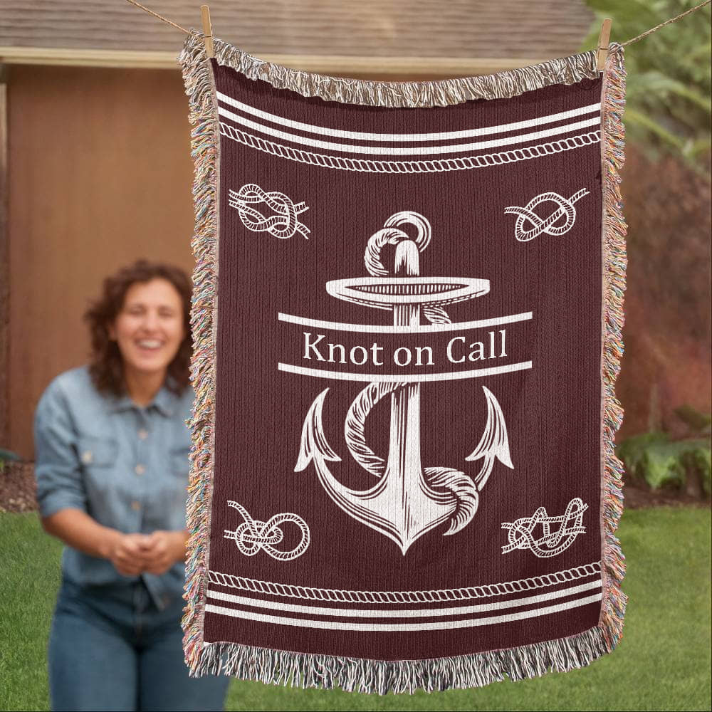 Personalized Nautical Knots Woven Blanket Custom Boat Name Throw
