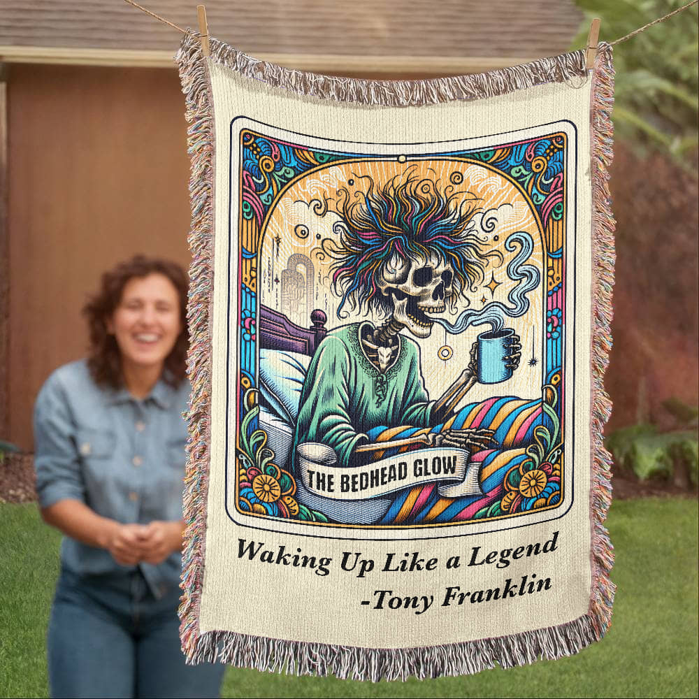 Personalized Bedhead Glow Tarot Card Woven Blanket – Custom Skeleton Gift, Fleece/Sherpa Throw