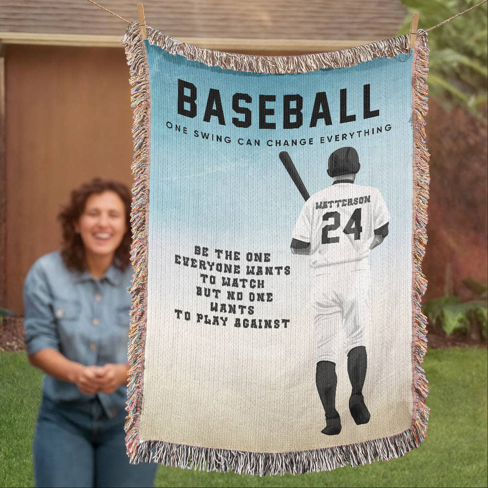 Personalized Baseball Woven Blanket – Boys Baseball Gift, Custom Fleece/Sherpa Throw