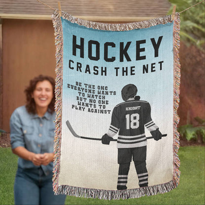 Personalized Girls Hockey Woven Blanket Custom Gift for Hockey Players Throw