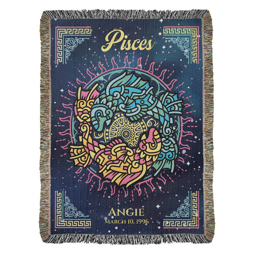 Personalized Pisces Zodiac Woven Blanket – Astrology Gift, Custom Fleece/Sherpa Throw