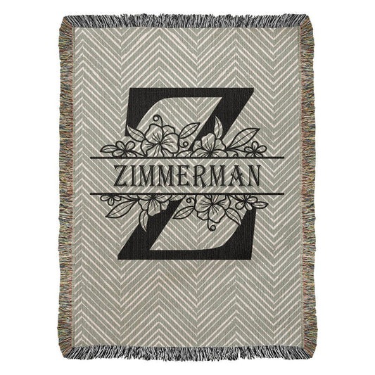 Personalized Floral Monogram Family Name Woven Blanket Throw – Custom Home Gift